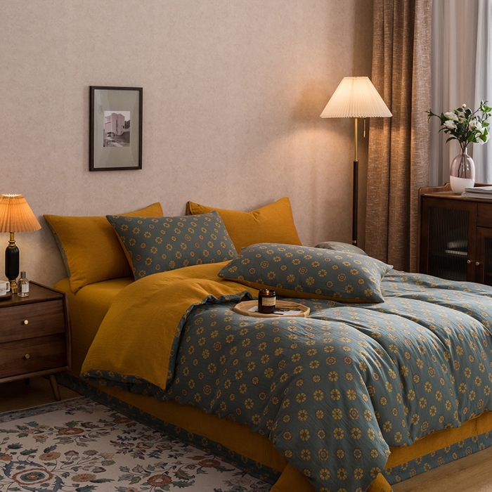 91家纺网 家纺一手货源 找家纺 黛馨 2023新款复古双层纱四件套 雪花-1