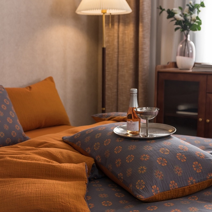 91家纺网 家纺一手货源 找家纺 黛馨 2023新款复古双层纱四件套 雪花-2