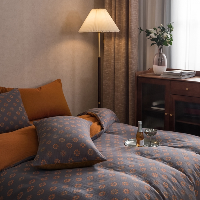 91家纺网 家纺一手货源 找家纺 黛馨 2023新款复古双层纱四件套 雪花-2