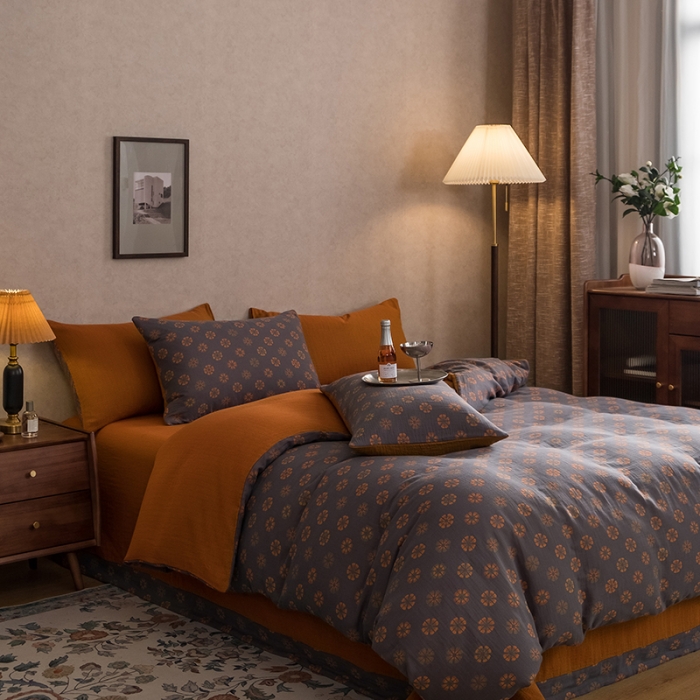 91家纺网 家纺一手货源 找家纺 黛馨 2023新款复古双层纱四件套 雪花-2