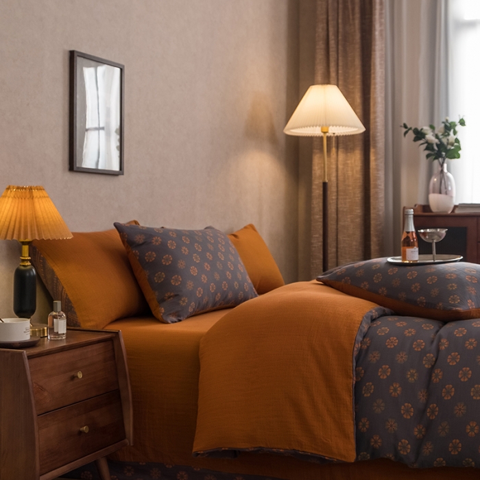 91家纺网 家纺一手货源 找家纺 黛馨 2023新款复古双层纱四件套 雪花-2