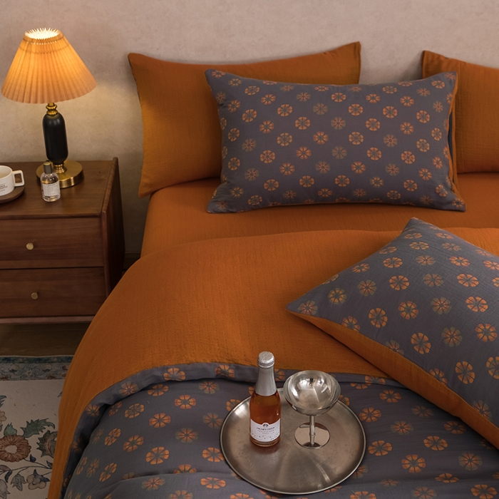 91家纺网 家纺一手货源 找家纺 黛馨 2023新款复古双层纱四件套 雪花-2