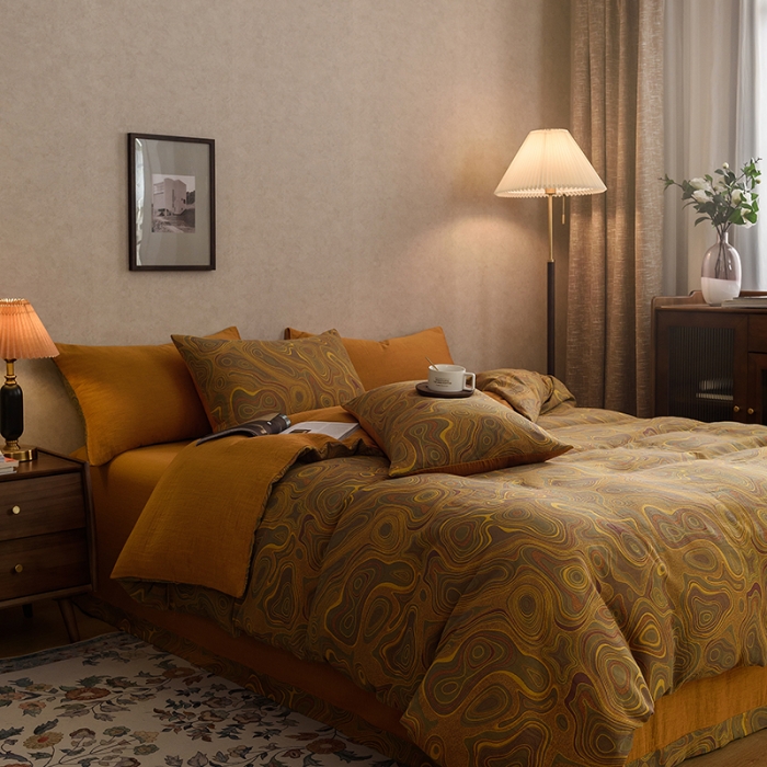 91家纺网 家纺一手货源 找家纺 黛馨 2023新款复古双层纱四件套 圆梦序曲-1