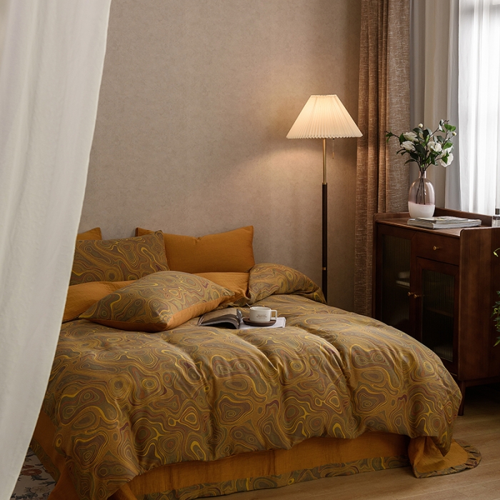 91家纺网 家纺一手货源 找家纺 黛馨 2023新款复古双层纱四件套 圆梦序曲-1