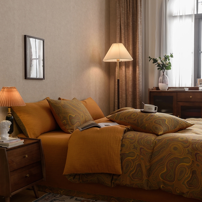 91家纺网 家纺一手货源 找家纺 黛馨 2023新款复古双层纱四件套 圆梦序曲-1