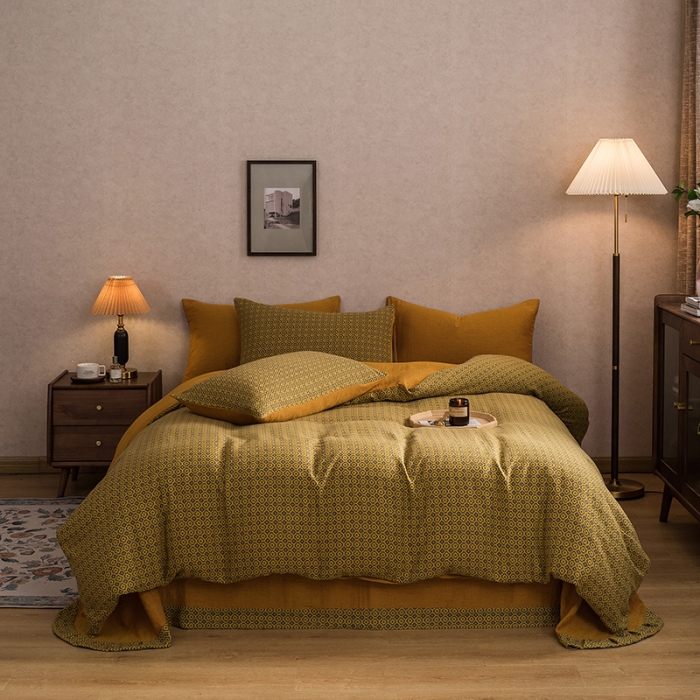 91家纺网 家纺一手货源 找家纺 黛馨 2023新款复古双层纱四件套 紫苏-1