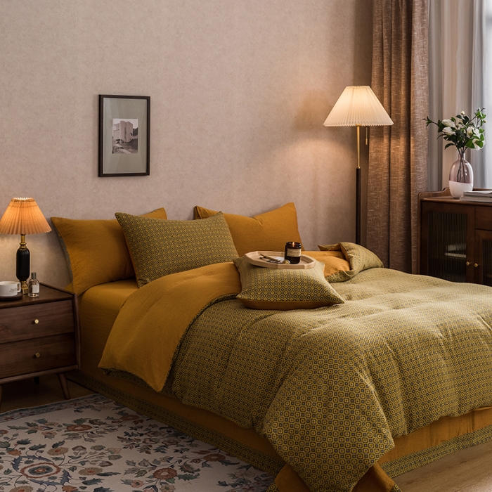 91家纺网 家纺一手货源 找家纺 黛馨 2023新款复古双层纱四件套 紫苏-1