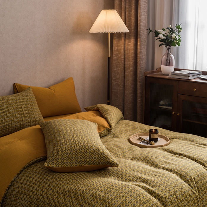 91家纺网 家纺一手货源 找家纺 黛馨 2023新款复古双层纱四件套 紫苏-1