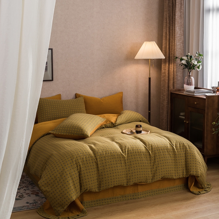 91家纺网 家纺一手货源 找家纺 黛馨 2023新款复古双层纱四件套 紫苏-1