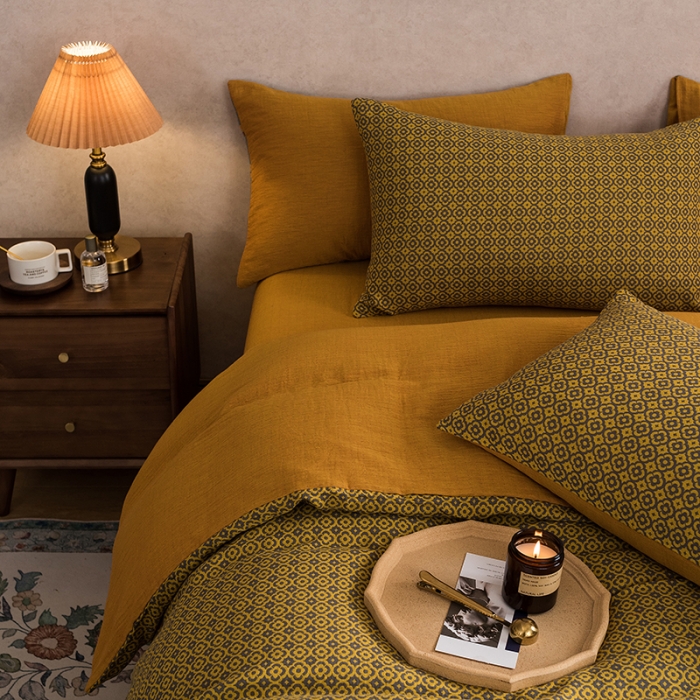 91家纺网 家纺一手货源 找家纺 黛馨 2023新款复古双层纱四件套 紫苏-1