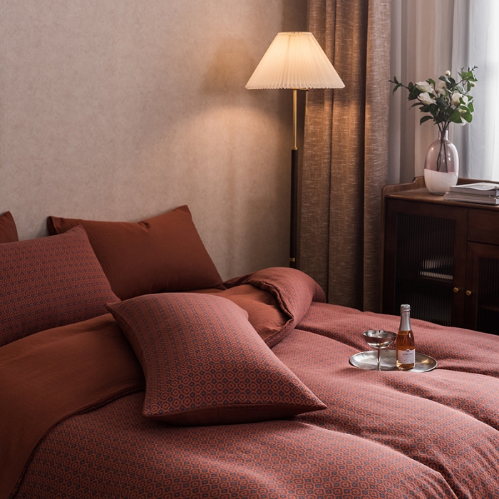 91家纺网 家纺一手货源 找家纺 黛馨 2023新款复古双层纱四件套 紫苏-2