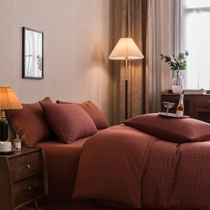 91家纺网 家纺一手货源 找家纺 黛馨 2023新款复古双层纱四件套 紫苏-2