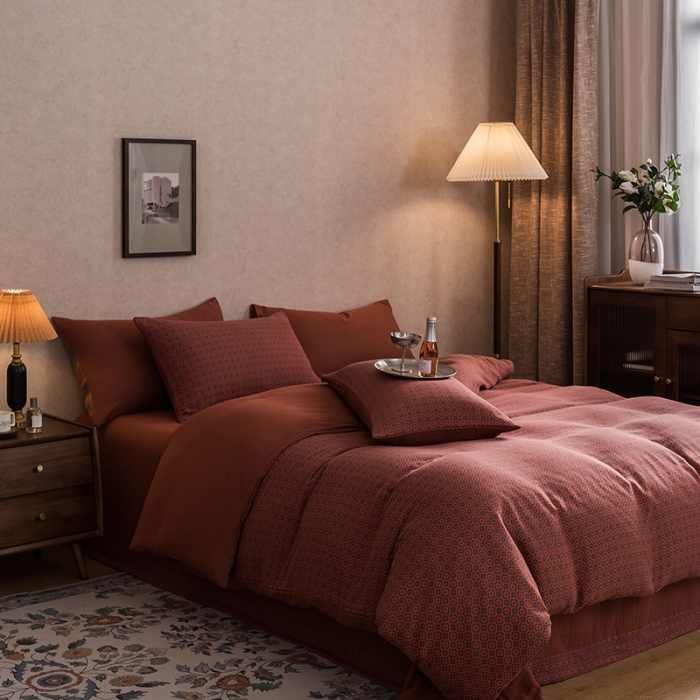 91家纺网 家纺一手货源 找家纺 黛馨 2023新款复古双层纱四件套 紫苏-2