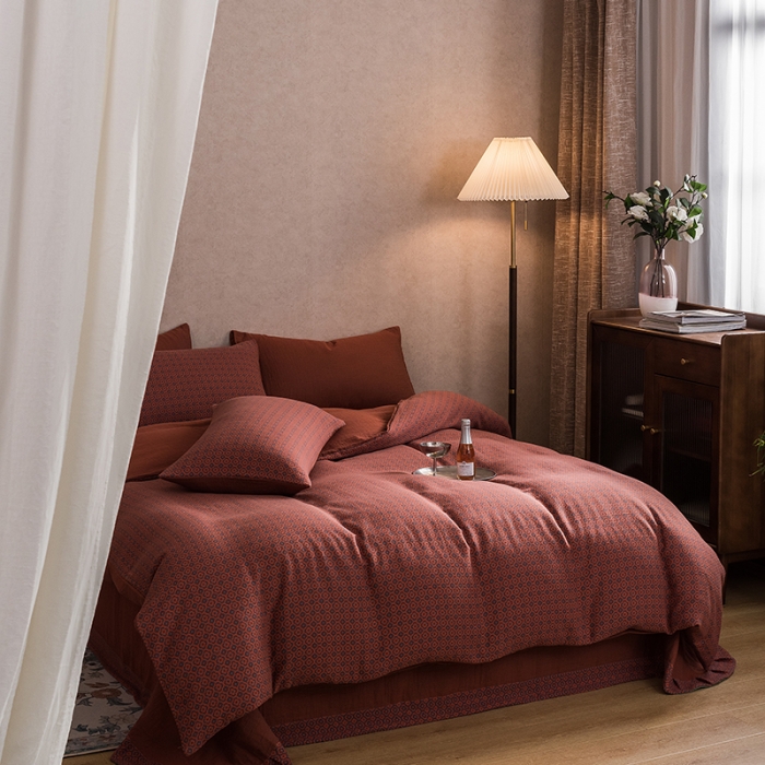 91家纺网 家纺一手货源 找家纺 黛馨 2023新款复古双层纱四件套 紫苏-2