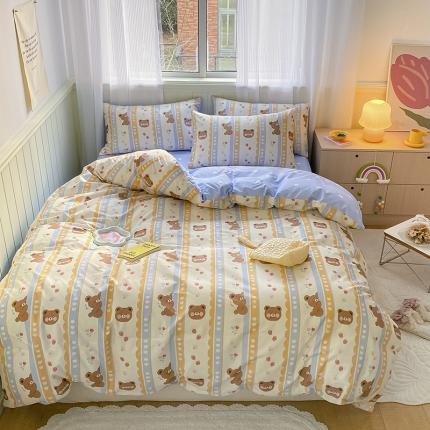 91家纺网 家纺一手货源 找家纺 （总）桃子家居2022新款ins小清新奶油卡通纯棉系列四件套