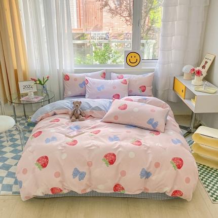 91家纺网 家纺一手货源 找家纺 （总）桃子家居2022新款ins小清新奶油卡通纯棉系列四件套