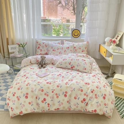 桃子家居 2022新款ins小清新奶油卡通纯棉系列四件套 花朵小樱桃