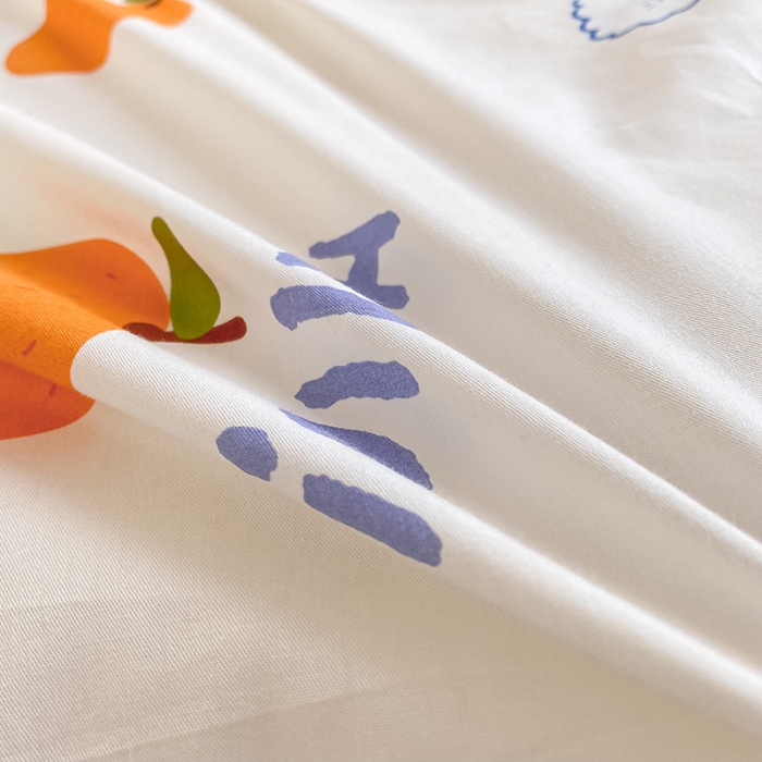 91家纺网 家纺一手货源 找家纺 桃子家居 2022新款ins小清新奶油卡通纯棉系列四件套 桔子熊