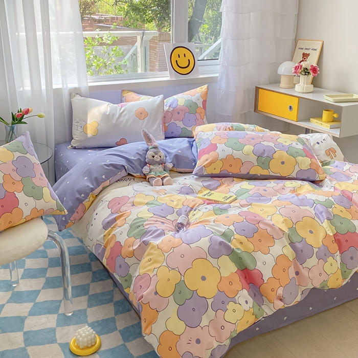 91家纺网 家纺一手货源 找家纺 桃子家居 2022新款ins小清新奶油卡通纯棉系列四件套 开心庄园