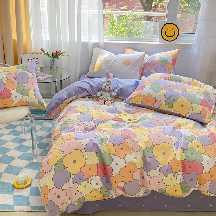 91家纺网 家纺一手货源 找家纺 桃子家居 2022新款ins小清新奶油卡通纯棉系列四件套 开心庄园