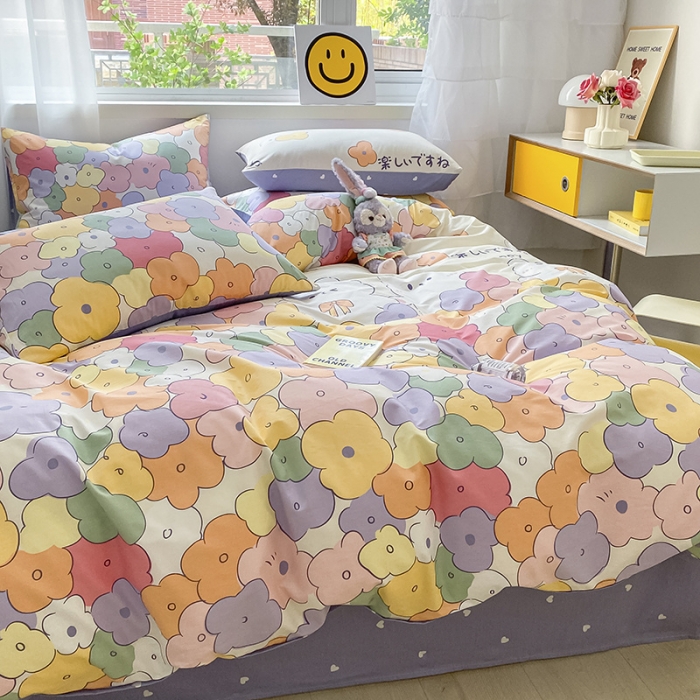91家纺网 家纺一手货源 找家纺 桃子家居 2022新款ins小清新奶油卡通纯棉系列四件套 开心庄园