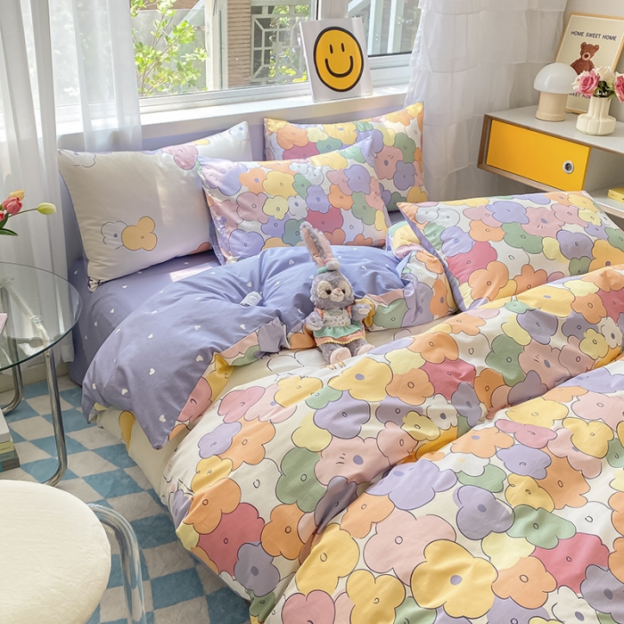 91家纺网 家纺一手货源 找家纺 桃子家居 2022新款ins小清新奶油卡通纯棉系列四件套 开心庄园
