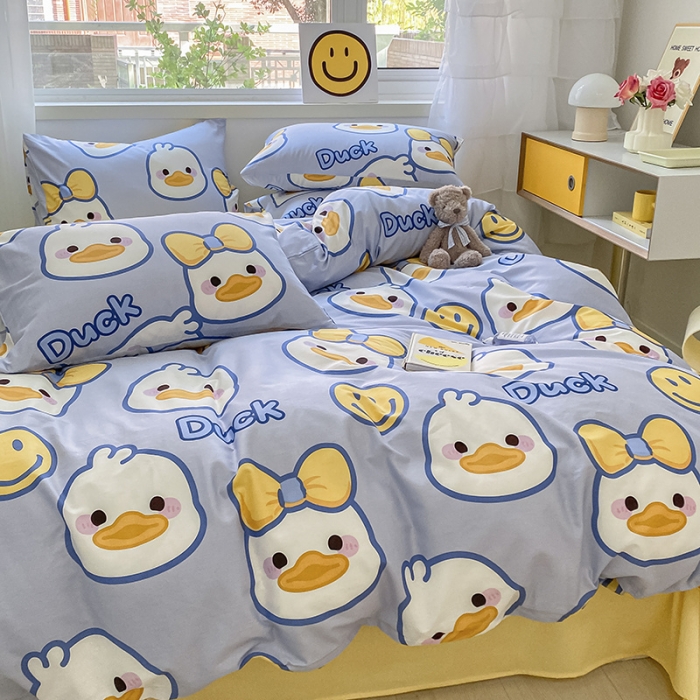 91家纺网 家纺一手货源 找家纺 桃子家居 2022新款ins小清新奶油卡通纯棉系列四件套 可爱鸭