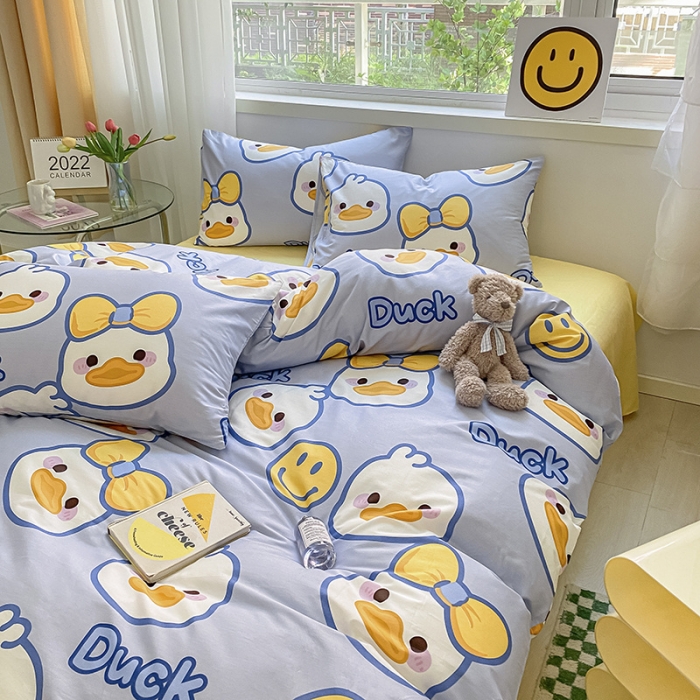 91家纺网 家纺一手货源 找家纺 桃子家居 2022新款ins小清新奶油卡通纯棉系列四件套 可爱鸭
