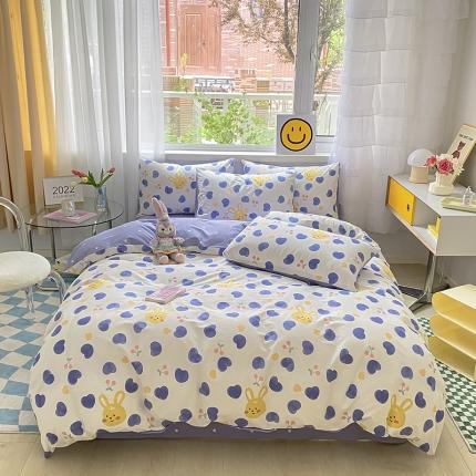 桃子家居 2022新款ins小清新奶油卡通纯棉系列四件套 兰心兔