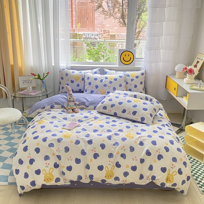 91家纺网 家纺一手货源 找家纺 桃子家居 2022新款ins小清新奶油卡通纯棉系列四件套 兰心兔