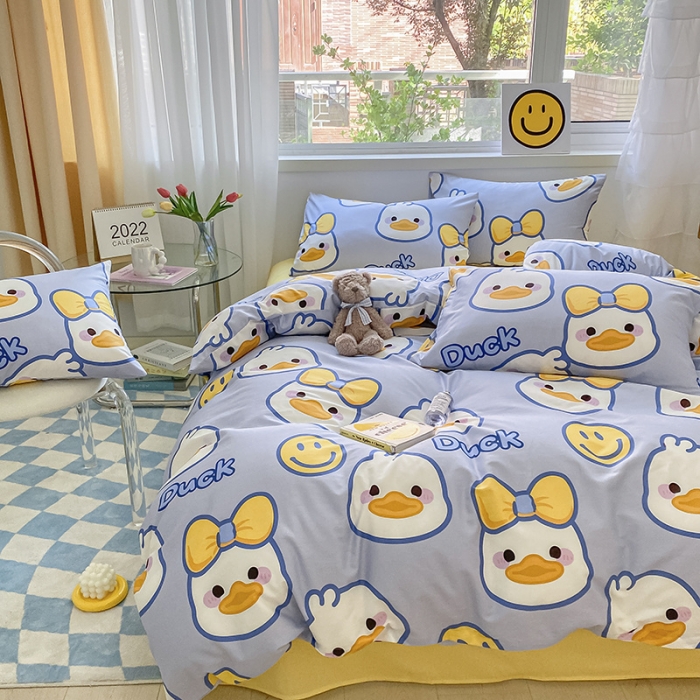 91家纺网 家纺一手货源 找家纺 桃子家居 2022新款ins小清新奶油卡通纯棉系列四件套 可爱鸭