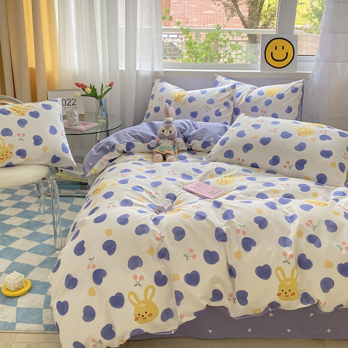 91家纺网 家纺一手货源 找家纺 桃子家居 2022新款ins小清新奶油卡通纯棉系列四件套 兰心兔