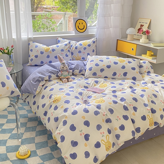 91家纺网 家纺一手货源 找家纺 桃子家居 2022新款ins小清新奶油卡通纯棉系列四件套 兰心兔