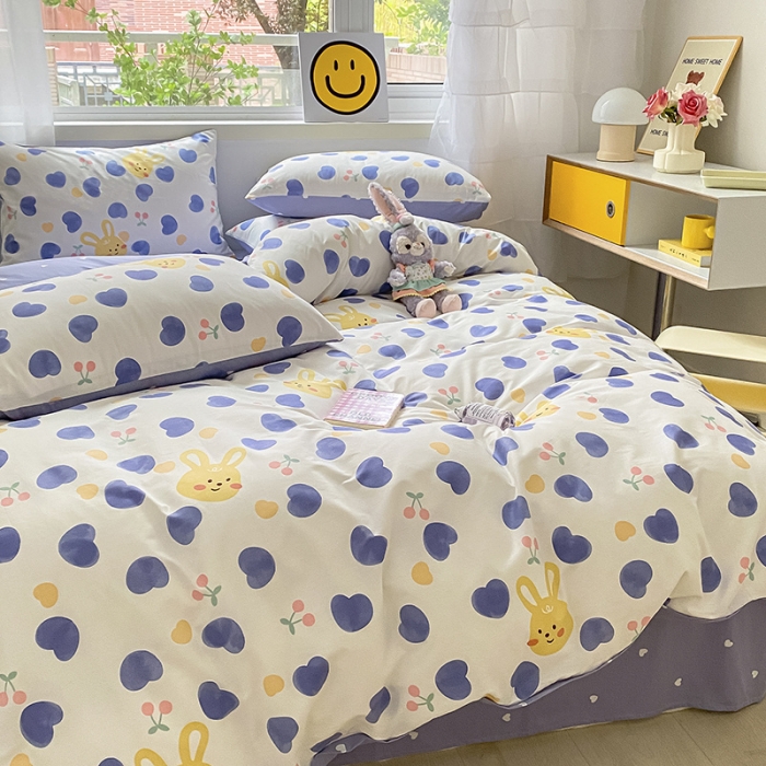 91家纺网 家纺一手货源 找家纺 桃子家居 2022新款ins小清新奶油卡通纯棉系列四件套 兰心兔
