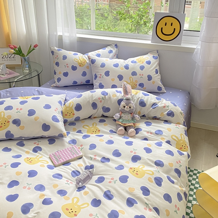 91家纺网 家纺一手货源 找家纺 桃子家居 2022新款ins小清新奶油卡通纯棉系列四件套 兰心兔