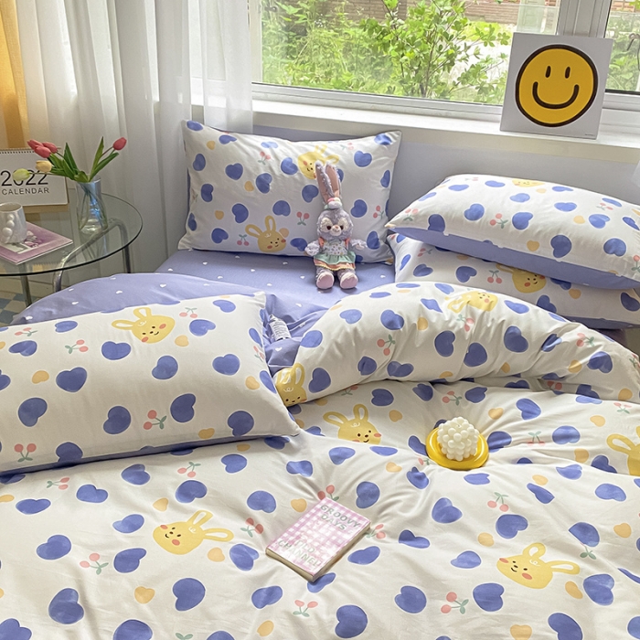91家纺网 家纺一手货源 找家纺 桃子家居 2022新款ins小清新奶油卡通纯棉系列四件套 兰心兔