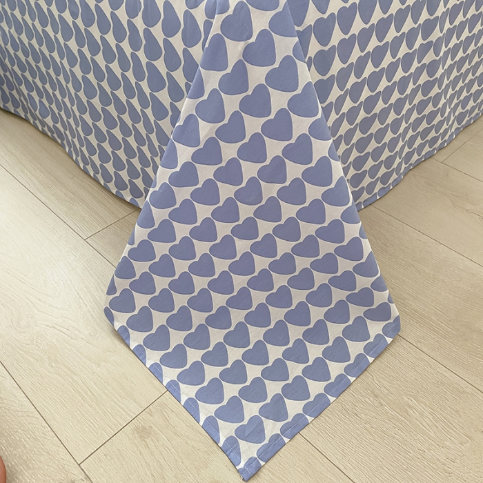 91家纺网 家纺一手货源 找家纺 桃子家居 2022新款ins小清新奶油卡通纯棉系列四件套 蓝心奶油花