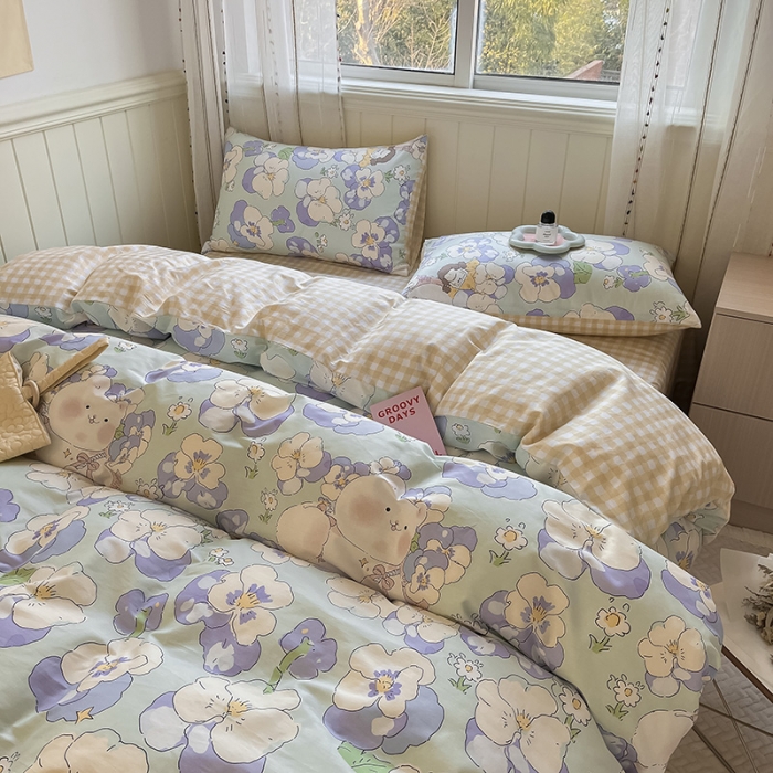 91家纺网 家纺一手货源 找家纺 桃子家居 2022新款ins小清新奶油卡通纯棉系列四件套 奇幻乐园