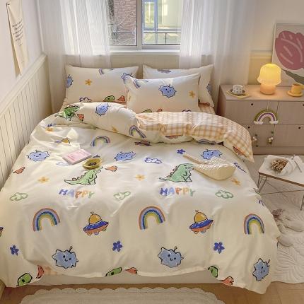 桃子家居 2022新款ins小清新奶油卡通纯棉系列四件套 小恐龙