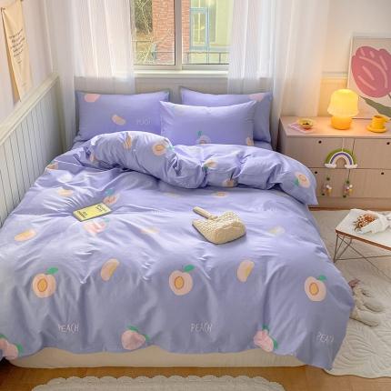 桃子家居 2022新款ins小清新奶油卡通纯棉系列四件套 紫桃