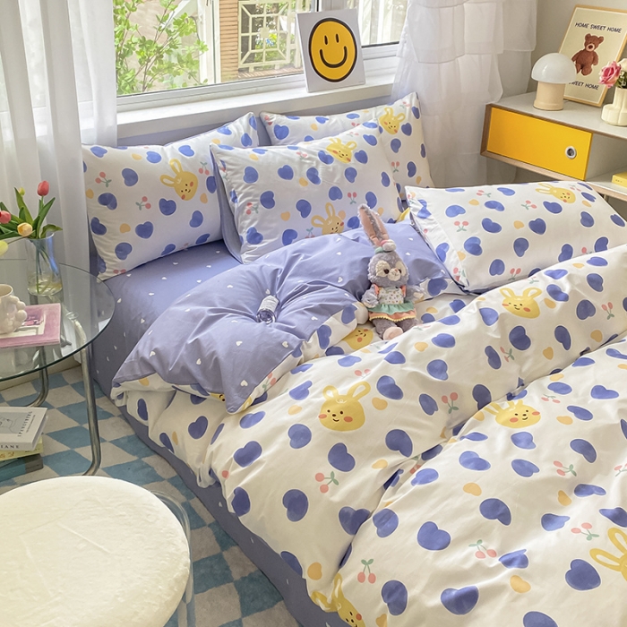 91家纺网 家纺一手货源 找家纺 桃子家居 2022新款ins小清新奶油卡通纯棉系列四件套 兰心兔