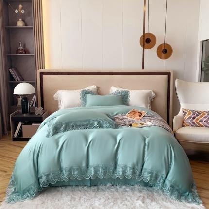 91家纺网 家纺一手货源 找家纺 榻尚 2023LF80奥地利天丝四件套精致蕾丝花边款 悦-涟漪绿