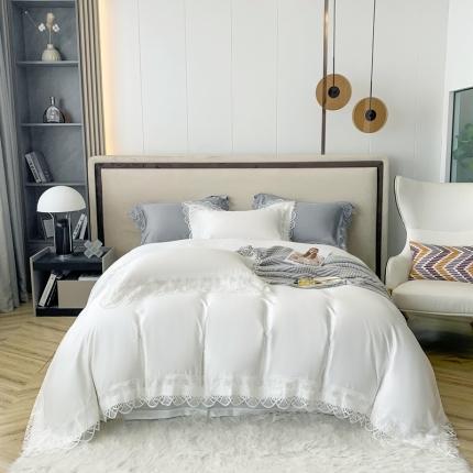 91家纺网 家纺一手货源 找家纺 榻尚 2023LF80奥地利天丝四件套精致蕾丝花边款 悦-云朵白