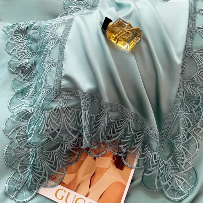 91家纺网 家纺一手货源 找家纺 榻尚 2023LF80奥地利天丝四件套精致蕾丝花边款 悦-涟漪绿