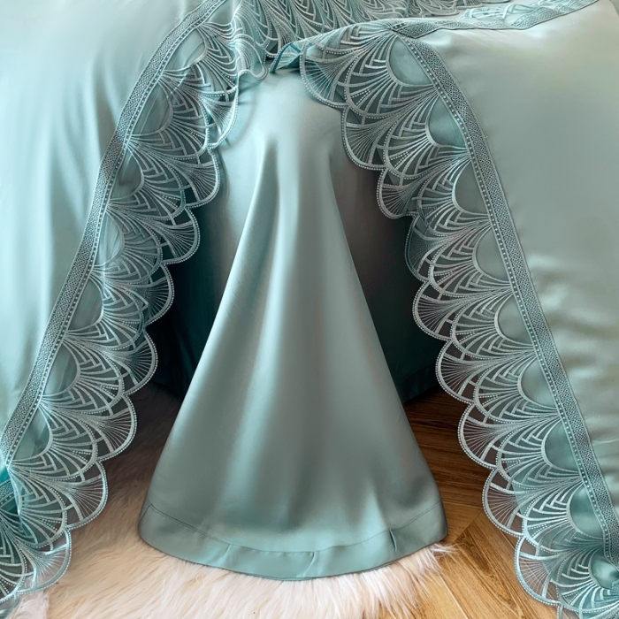 91家纺网 家纺一手货源 找家纺 榻尚 2023LF80奥地利天丝四件套精致蕾丝花边款 悦-涟漪绿