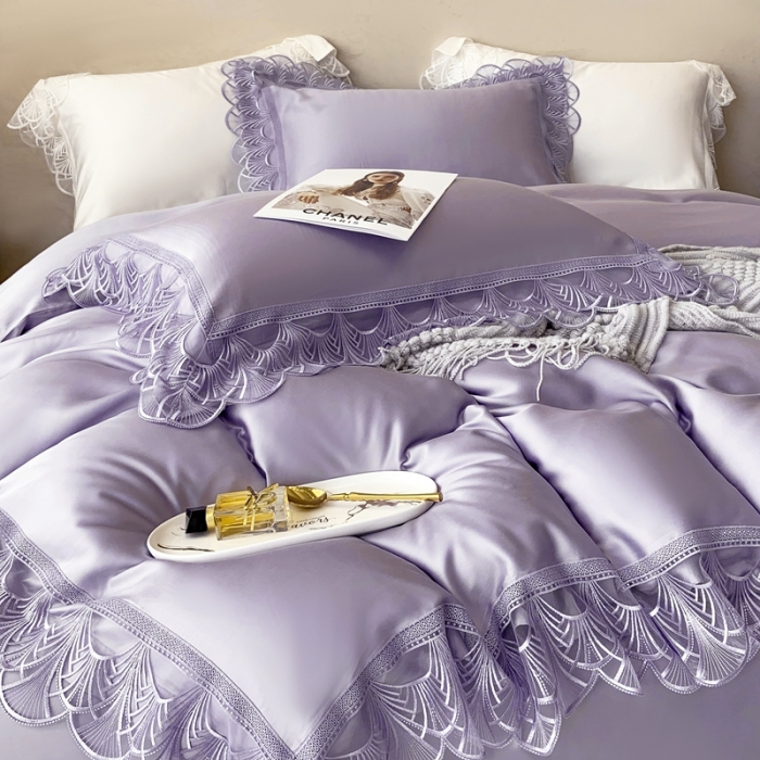 91家纺网 家纺一手货源 找家纺 榻尚 2023LF80奥地利天丝四件套精致蕾丝花边款 悦-气质紫