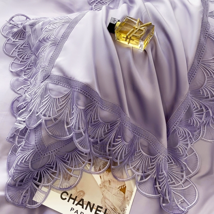 91家纺网 家纺一手货源 找家纺 榻尚 2023LF80奥地利天丝四件套精致蕾丝花边款 悦-气质紫