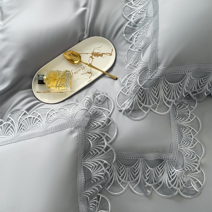 91家纺网 家纺一手货源 找家纺 榻尚 2023LF80奥地利天丝四件套精致蕾丝花边款 悦-绅士灰