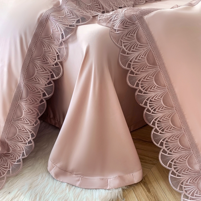 91家纺网 家纺一手货源 找家纺 榻尚 2023LF80奥地利天丝四件套精致蕾丝花边款 悦-娴静粉