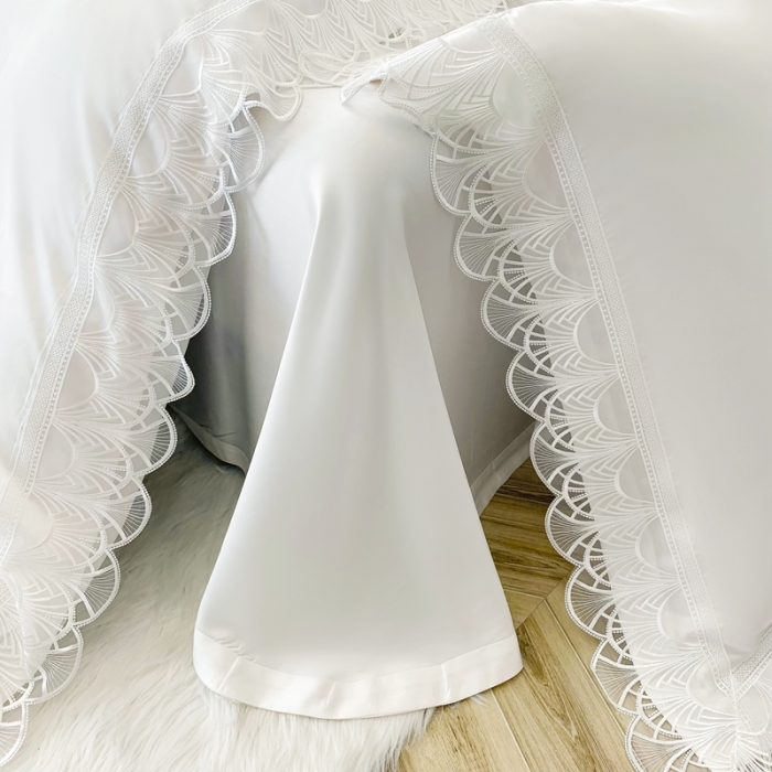 91家纺网 家纺一手货源 找家纺 榻尚 2023LF80奥地利天丝四件套精致蕾丝花边款 悦-云朵白